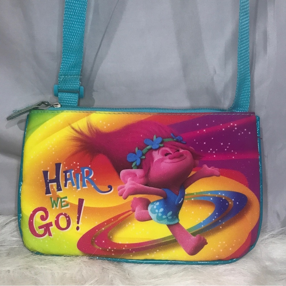 Trolls Purse Hair We Go! Crossbody Bag aqua blue with pink